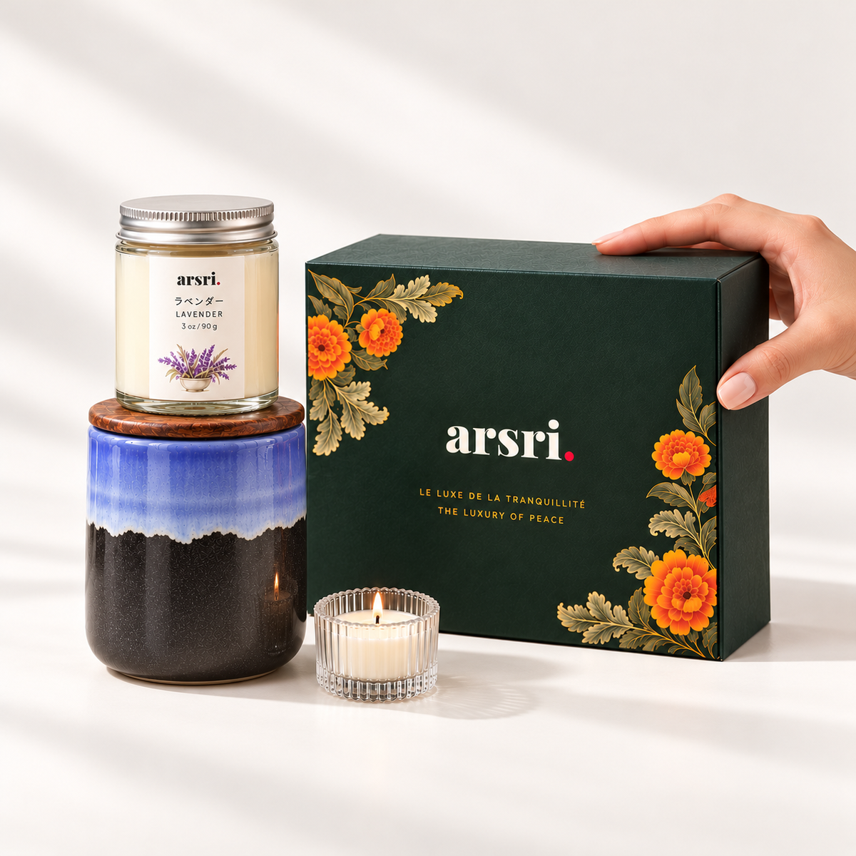 ARSRI Tranquillité Scented Candle & Ceramic Jar Gift Set | 3 Pieces