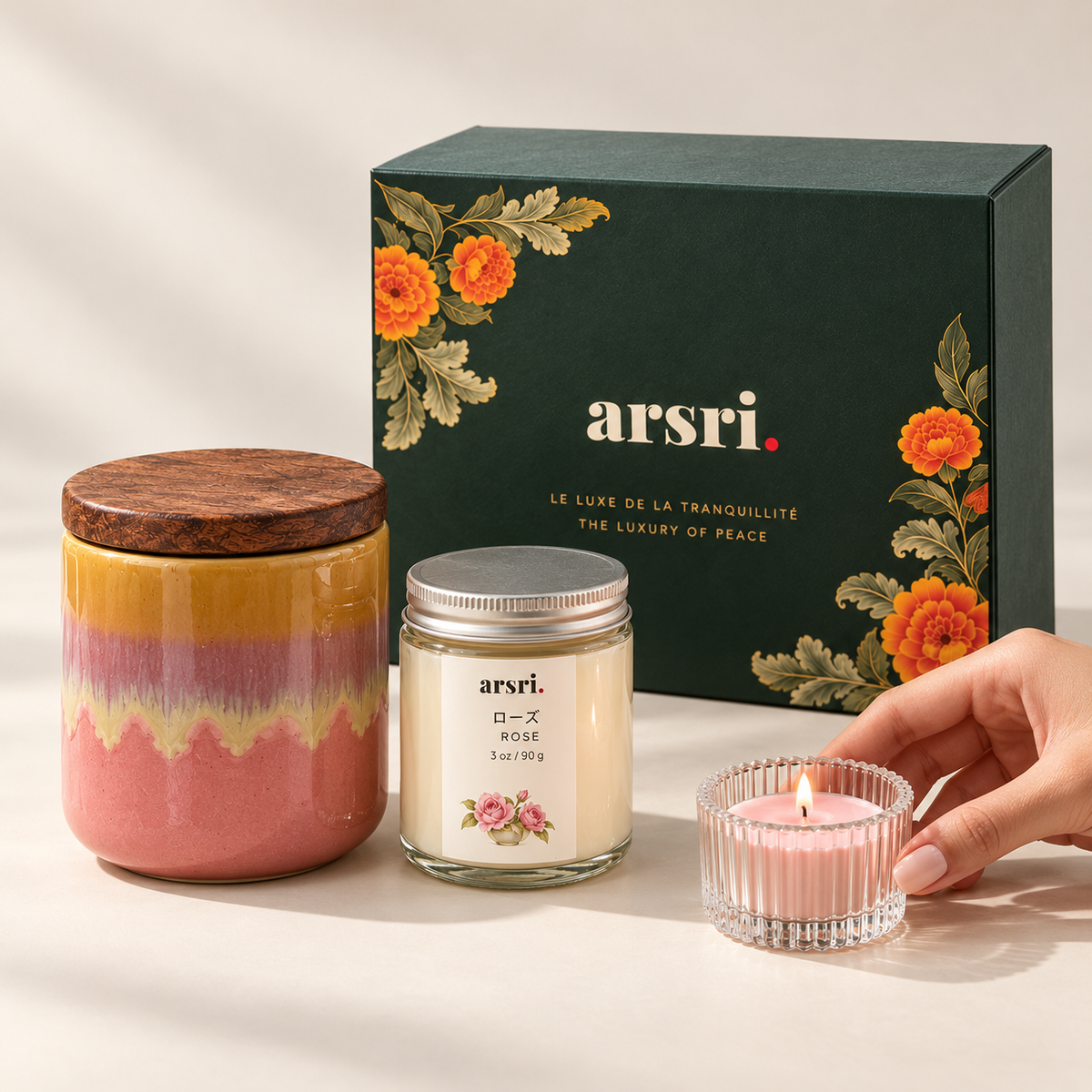ARSRI Tranquillité Scented Candle & Ceramic Jar Gift Set | 3 Pieces